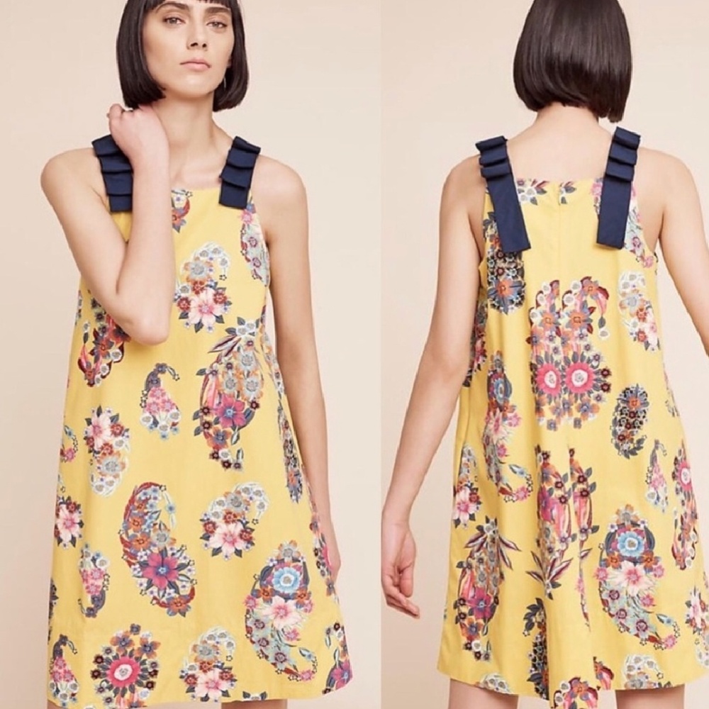 Anthropologie Maeve Sunniva Yellow Print Dress